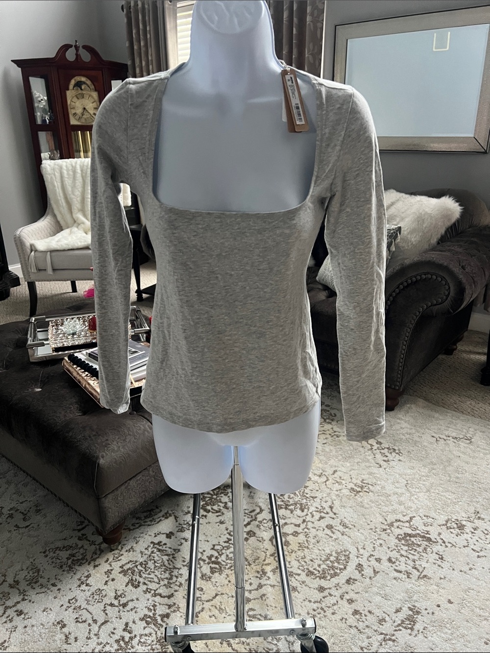 SKIMS cotton jersey Square-Neck Long Sleeve Top
